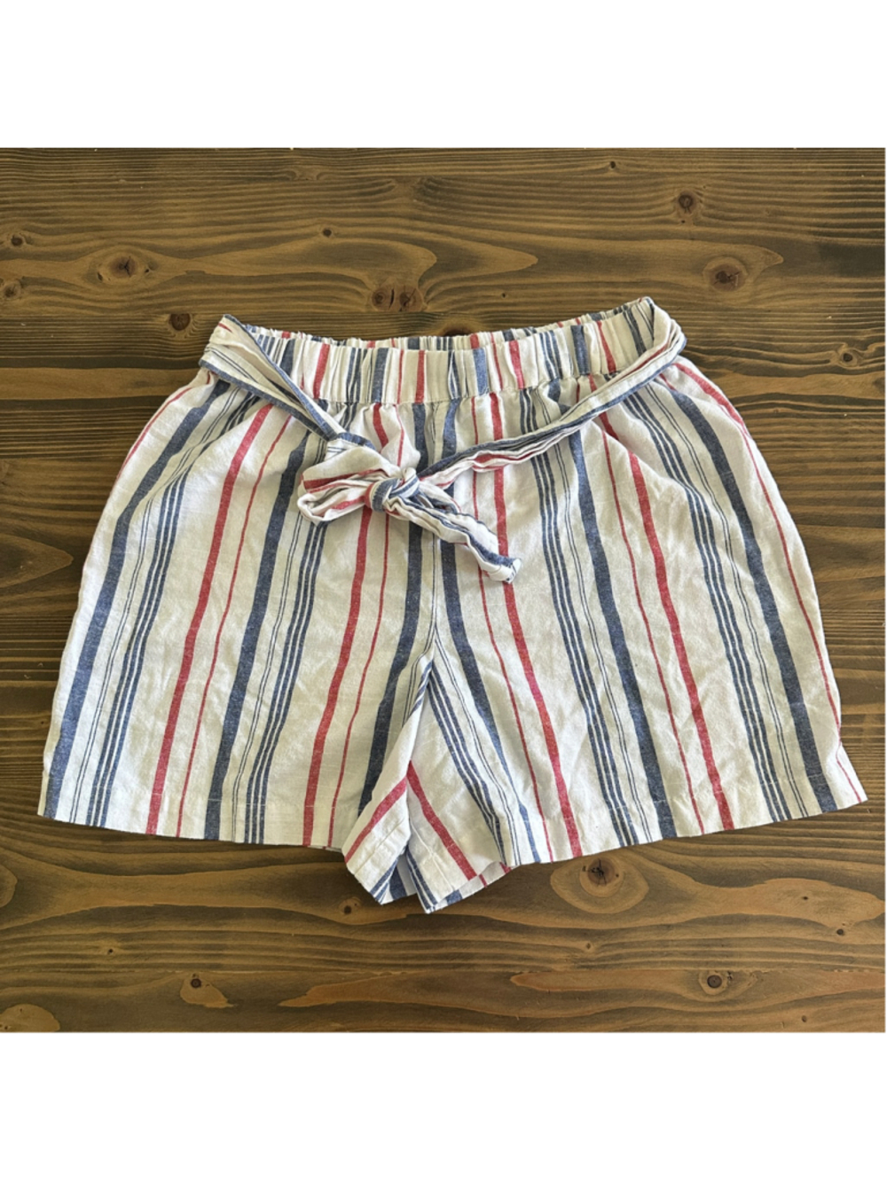 Deja Bleu Shorts Womens Large High Rise Red White Blue Striped Cotton